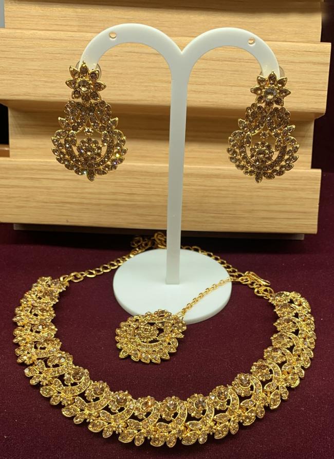 Fancy Gold Plated Ethnic Diamond Studded Necklace Set